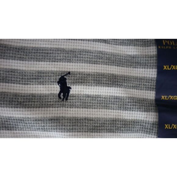 Polo Ralph Lauren Men's Sz XL Gray/White Striped Waffle Knit L/S Sleep Shirt - Picture 4 of 8